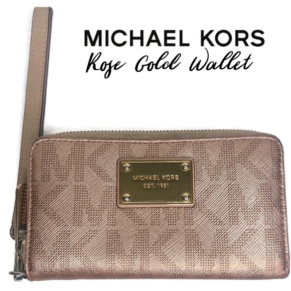 Michael Kors MK Rose Gold Metallic Logo Medium Wallet - Picture 1 of 11